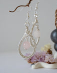 Rose Quartz Silver Plated Round Wire Earring Designs by Nature Gems