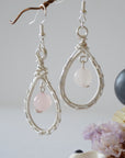 Rose Quartz Silver Plated Round Wire Earring Designs by Nature Gems
