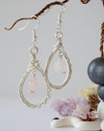 Rose Quartz Silver Plated Round Wire Earring Designs by Nature Gems