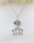 Sterling Silver Lotus Raw Emerald Crystal Necklace-Jewelry DesignsbyNatureGems