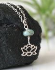 Sterling Silver Lotus Raw Emerald Crystal Necklace - May Birthstone Jewelry DesignsbyNatureGems