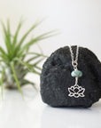 Sterling Silver Lotus Raw Emerald Crystal Necklace - May Birthstone Jewelry DesignsbyNatureGems