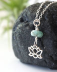 Sterling Silver Lotus Raw Emerald Crystal Necklace - May Birthstone Jewelry DesignsbyNatureGems