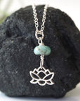 Sterling Silver Lotus Raw Emerald Crystal Necklace - May Birthstone Jewelry DesignsbyNatureGems