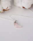 Sterling Silver Rose Quartz Moon Charm Necklace DesignsbyNatureGems