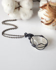Women's Clear Quartz Pendant Necklace - Gunmetal Wire Wrapped DesignsbyNatureGems