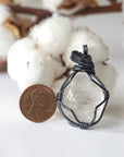 Women's Clear Quartz Pendant Necklace - Gunmetal Wire Wrapped DesignsbyNatureGems
