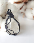 Women's Clear Quartz Pendant Necklace - Gunmetal Wire Wrapped DesignsbyNatureGems