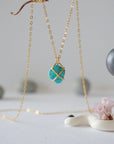 Back view of 14k gold vermeil turquoise necklace showing gold claw prong setting
