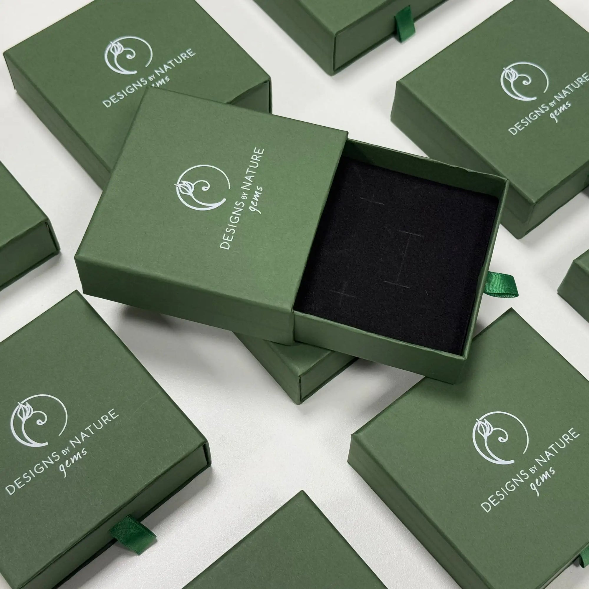 Branded Designs by Nature Gems jewelry box – packaging for men's handcrafted sapphire necklace, perfect for gifting.
