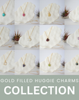 COLLECTION: GOLD FILLED HUGGIE CHARMS (12 NECKLACES)