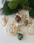 Raw Crystal and Pearl Necklace - Gold Plated Pendant - Choose Your Birthstone DesignsbyNatureGems