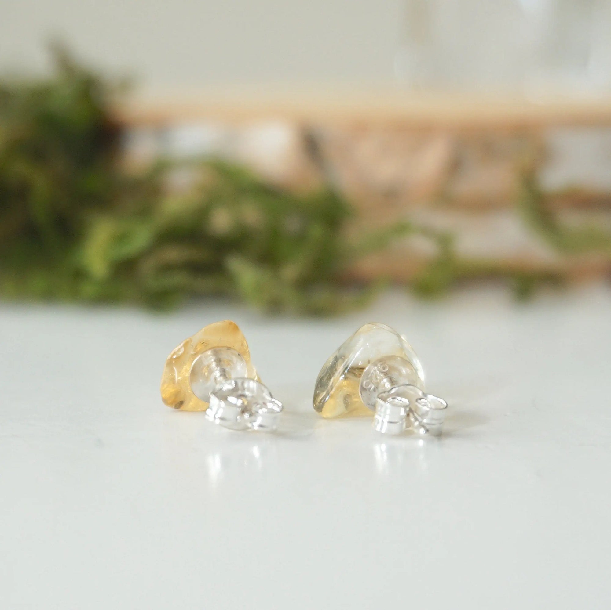 Sterling silver hypoallergenic posts and backs on citrine stud earrings - quality hardware detail
