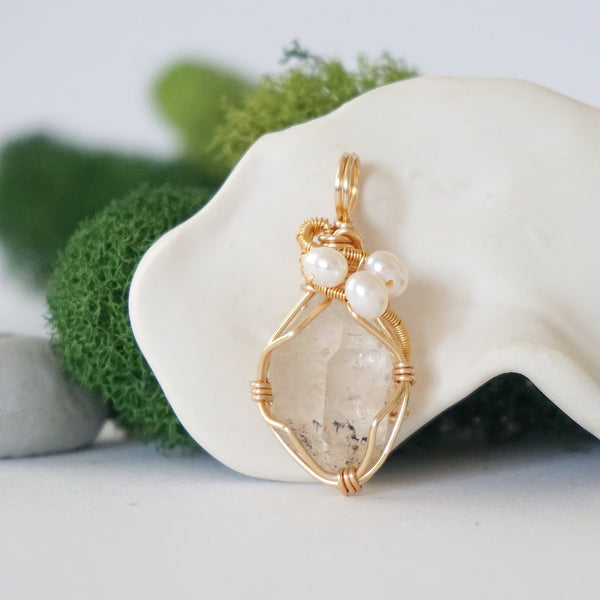 Herkimer Diamond and Pearl Necklace - Gold Plated Necklace
