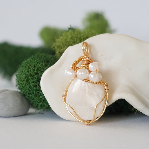 Moonstone and Pearl Necklace - Gold Plated Necklace