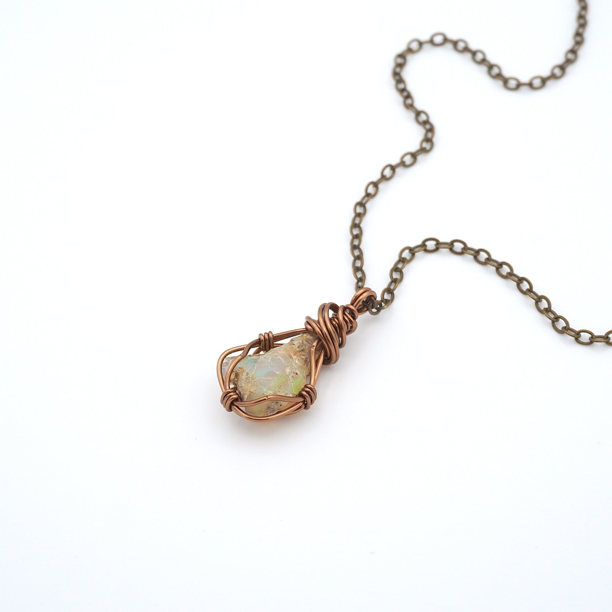 Opal Birthstone Necklace – Classic Bronze Wrap