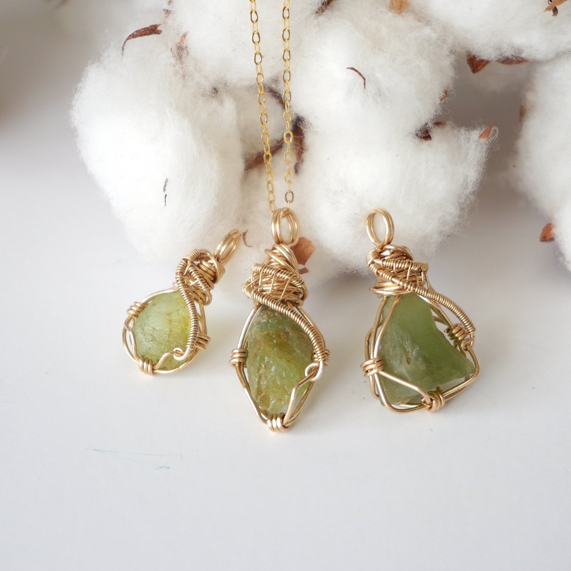 Raw Peridot Necklace - 14k Gold Filled