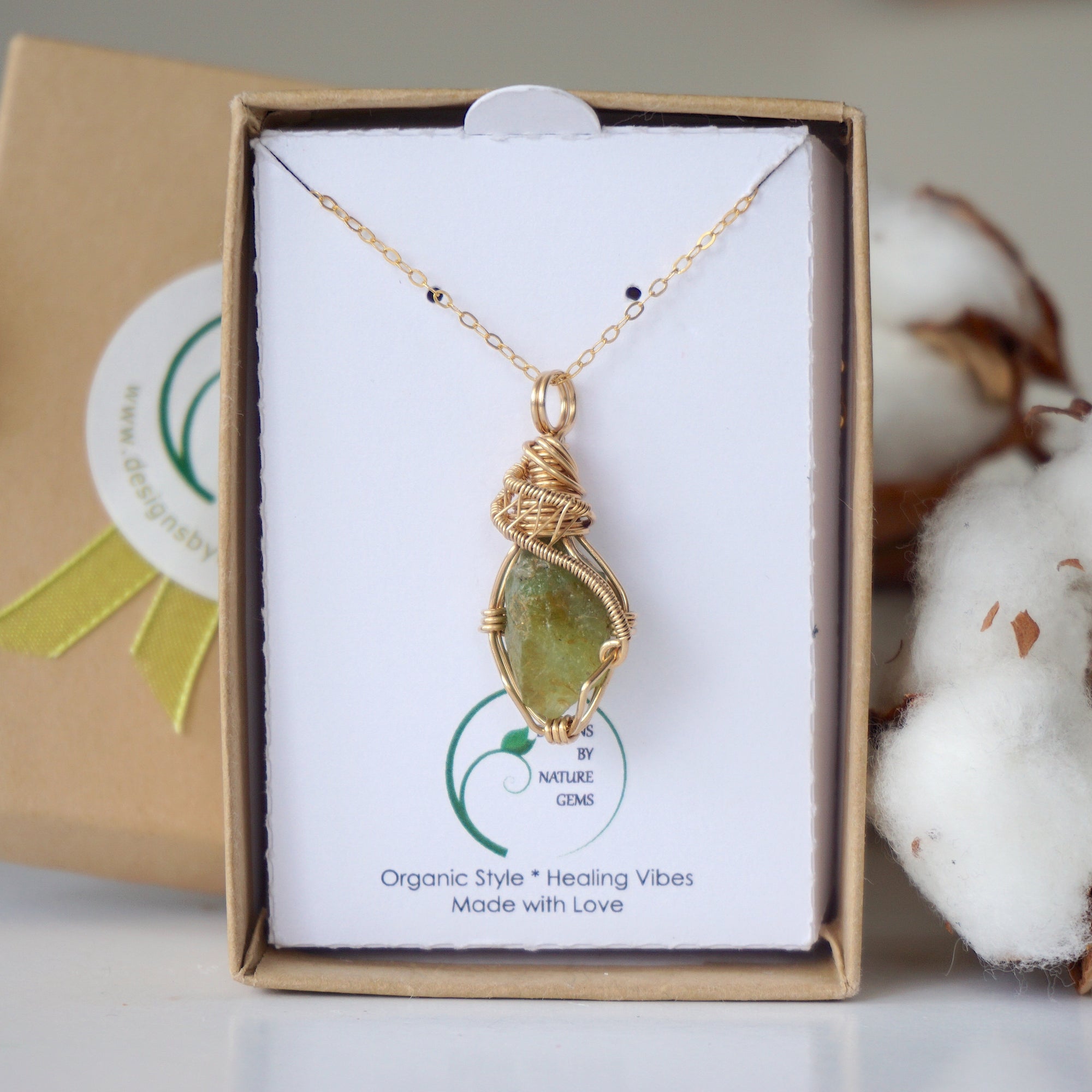 Raw Peridot Necklace - 14k Gold Filled