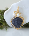 Raw Crystal and Pearl Necklace - Gold Plated Pendant - Choose Your Birthstone DesignsbyNatureGems