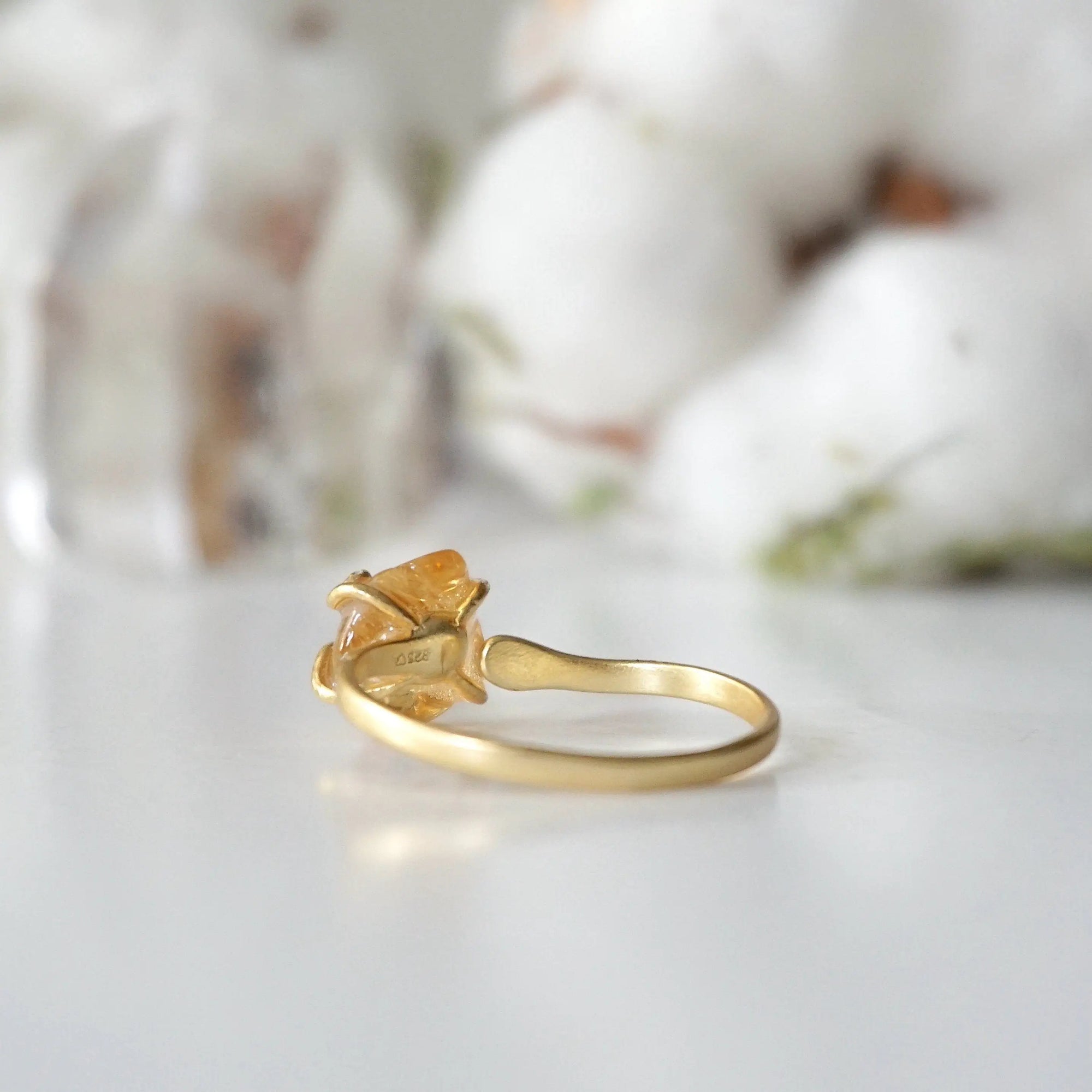 Adjustable citrine ring 14k gold vermeil back view - natural crystal wire wrapped handmade ring for women showing adjustable band November birthstone
