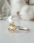 Adjustable citrine ring sterling silver 925 angle view - natural crystal wire wrapped handmade ring for women showing adjustable band November birthstone