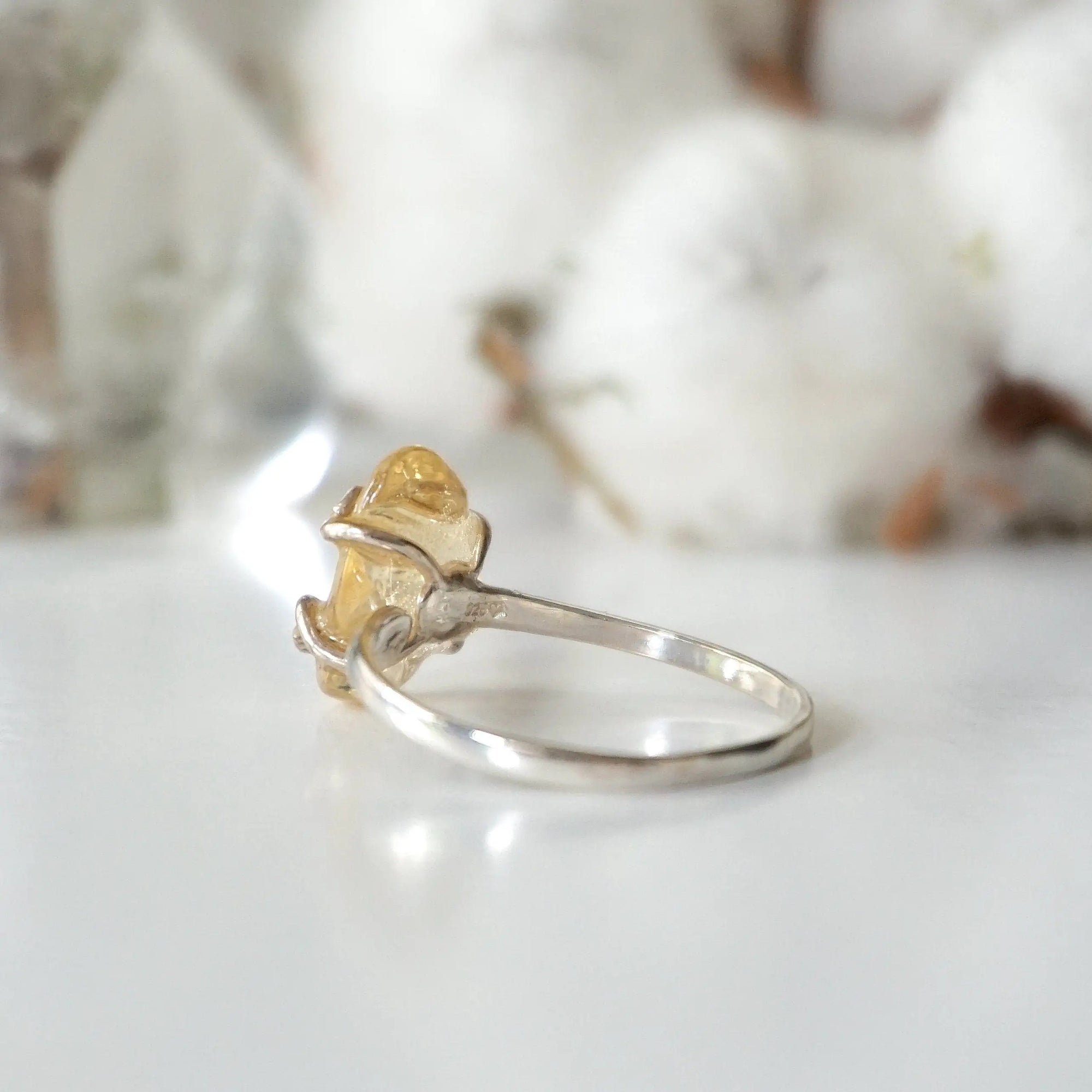 Adjustable citrine ring sterling silver 925 back view - natural crystal wire wrapped handmade ring for women showing adjustable band November birthstone