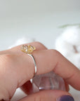 Adjustable citrine ring sterling silver 925 on woman's hand different angle - natural crystal wire wrapped ring for women November birthstone lifestyle view
