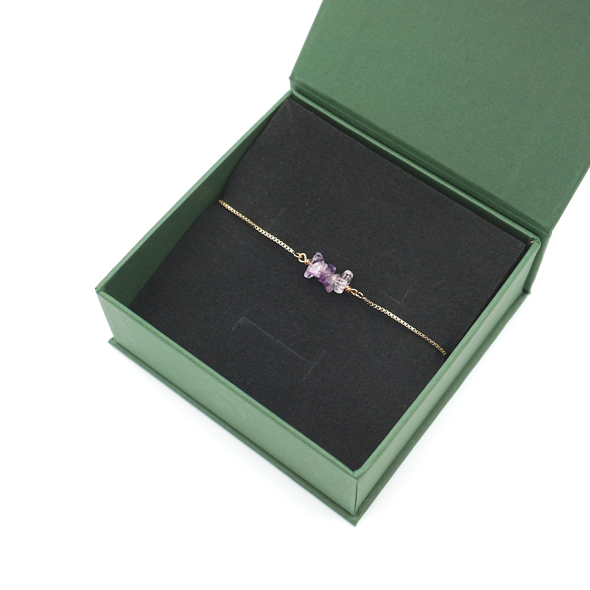 Natural amethyst slider bracelet in elegant gift box ready for gifting - February birthstone jewelry by Designs by Nature Gems