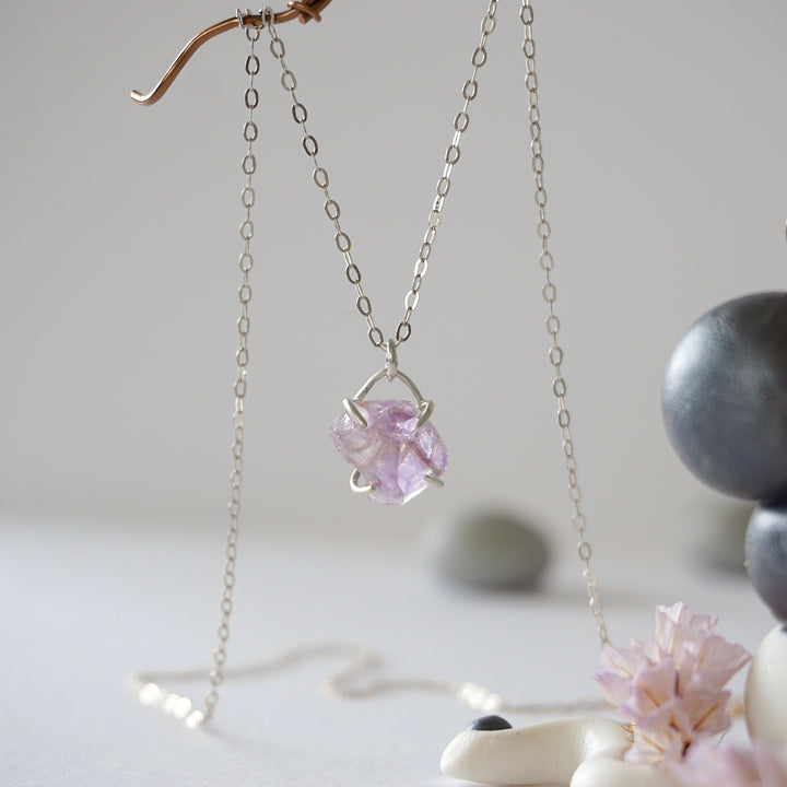 Amethyst Sterling Silver Huggie Charm Necklace Designs by Nature Gems