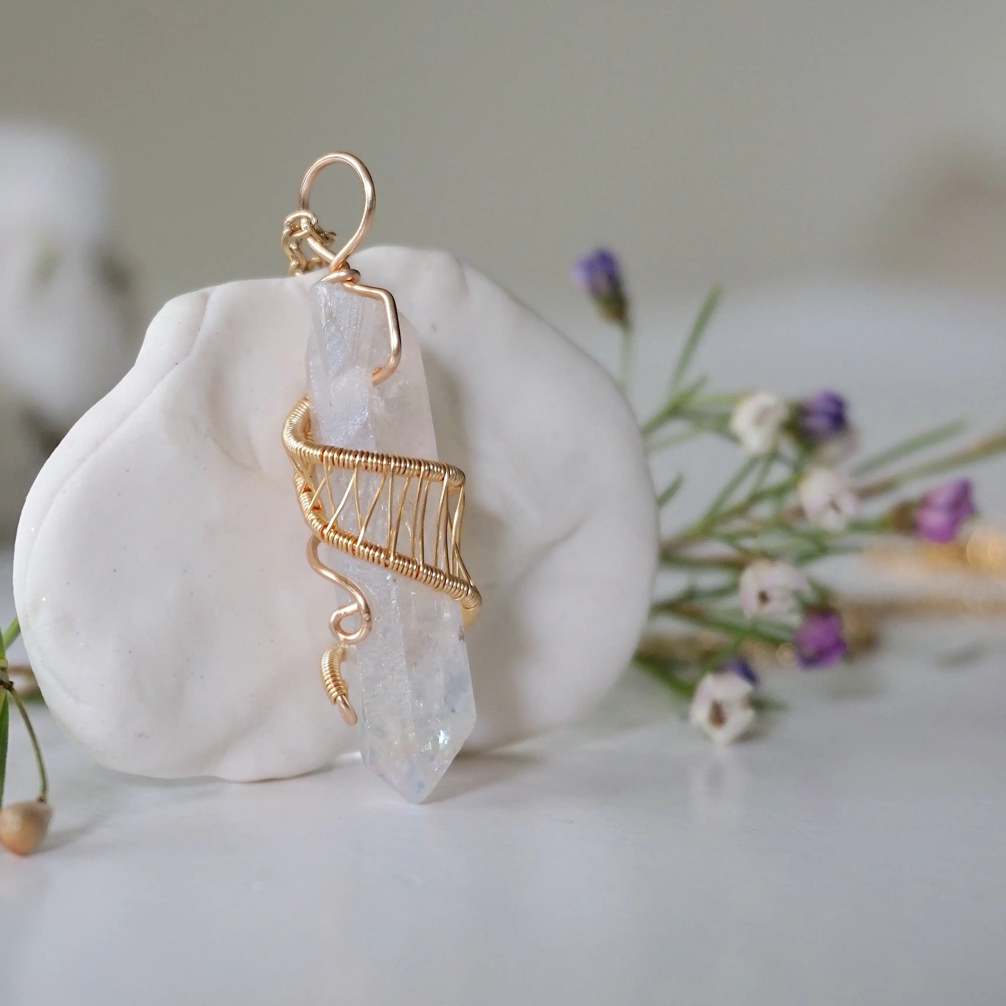 Angel Aura Quartz Point - Gold Plated Necklace Designs by Nature Gems