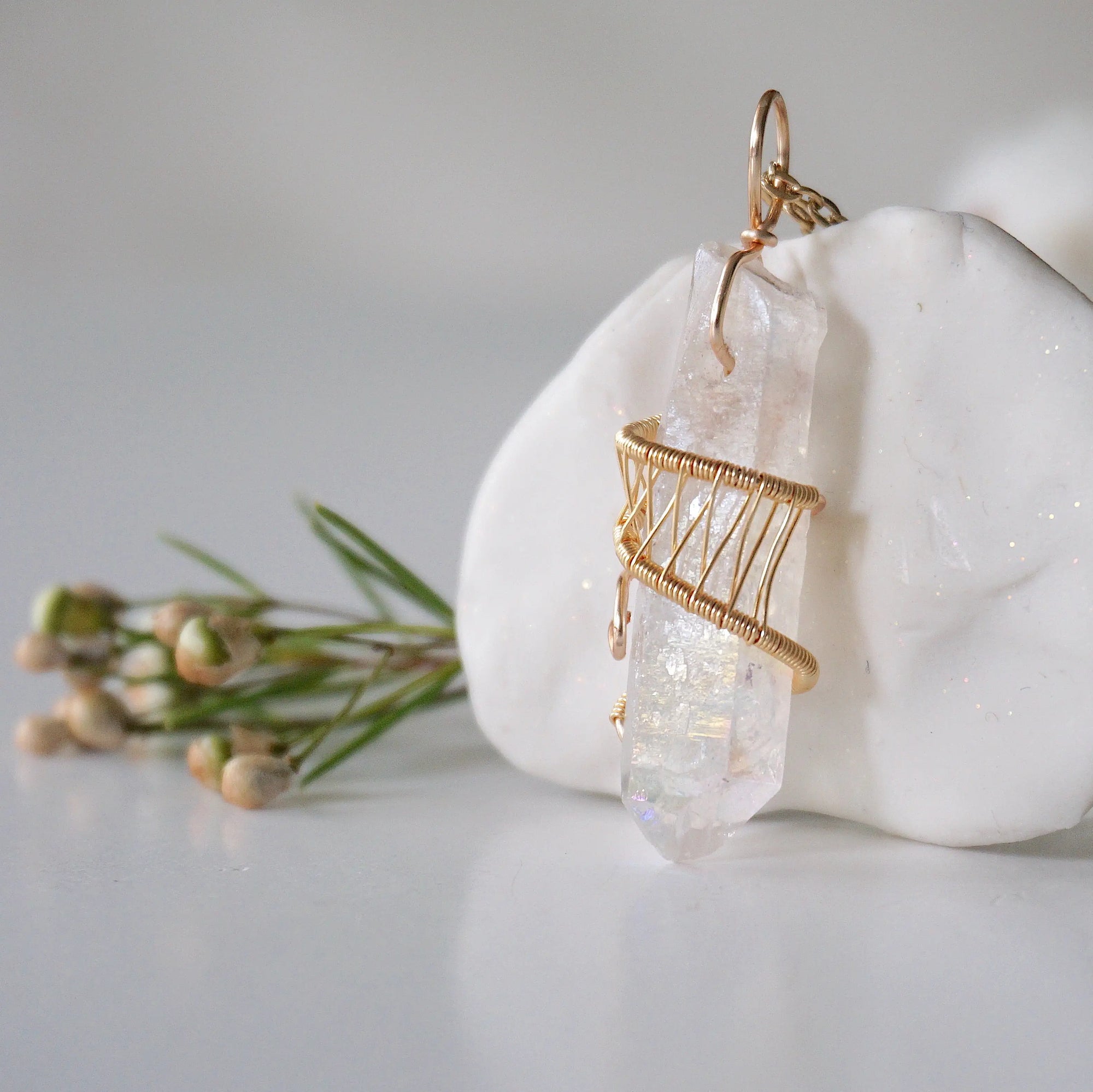 Angel Aura Quartz Point - Gold Plated Necklace Designs by Nature Gems