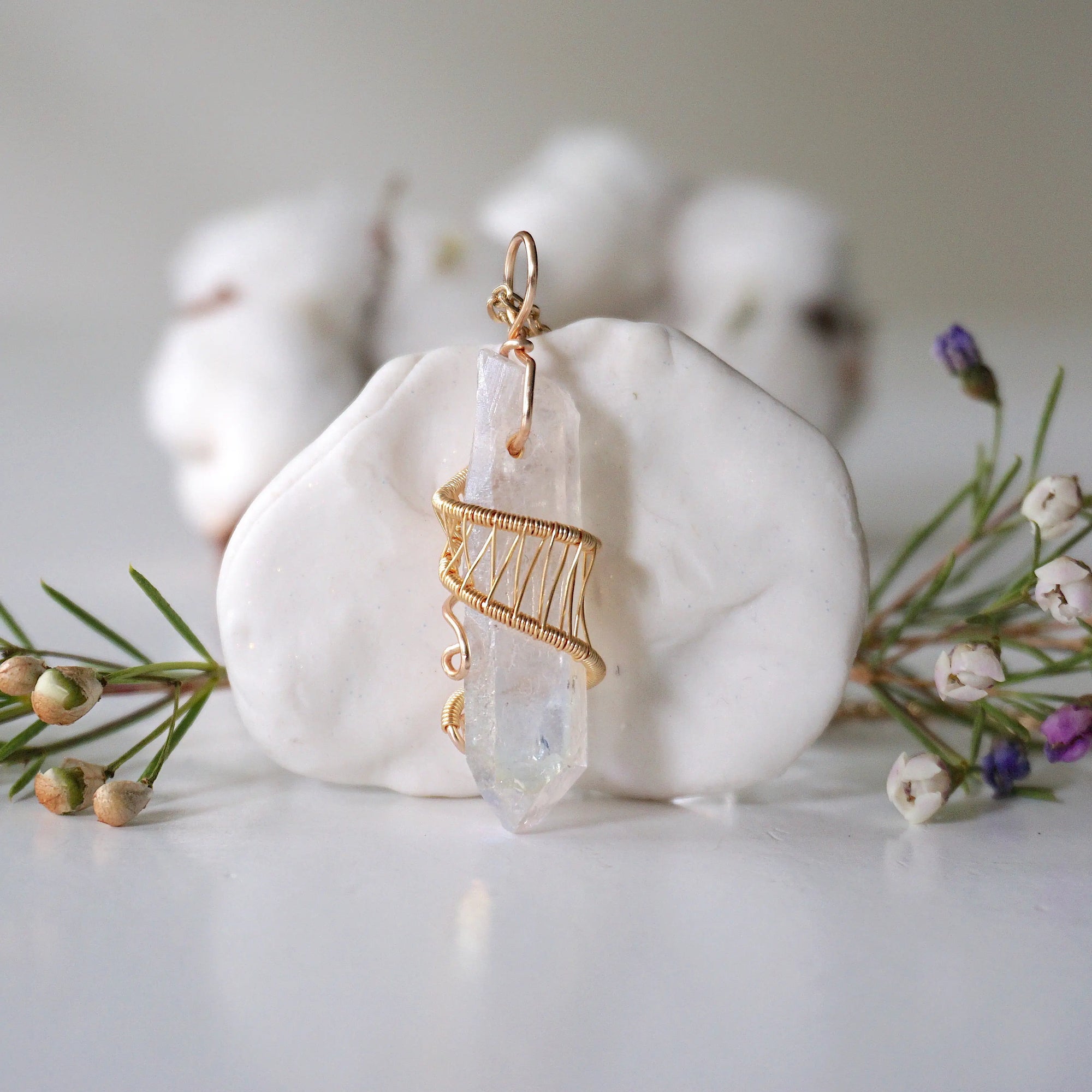 Angel Aura Quartz Point - Gold Plated Necklace Designs by Nature Gems