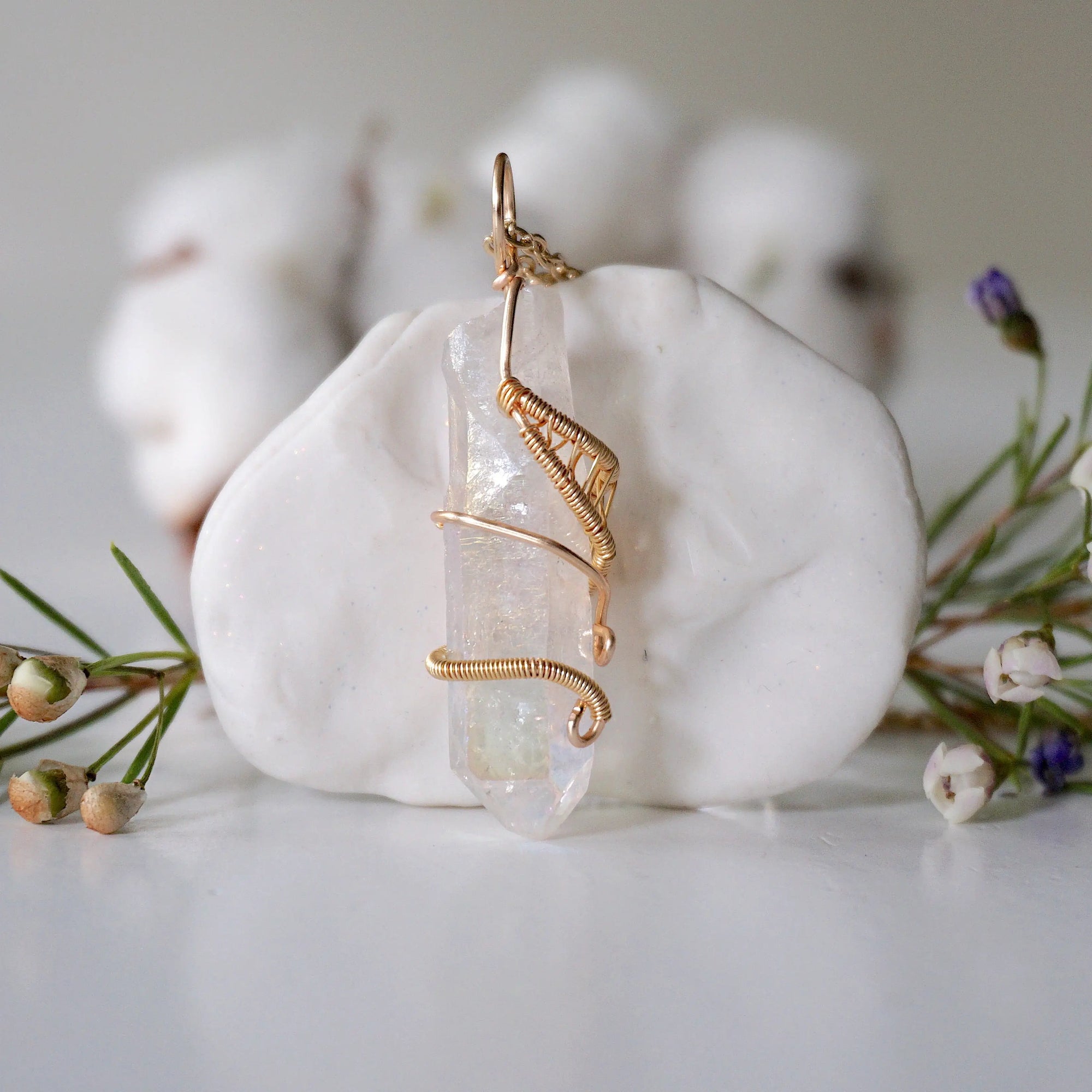 Angel Aura Quartz Point - Gold Plated Necklace Designs by Nature Gems