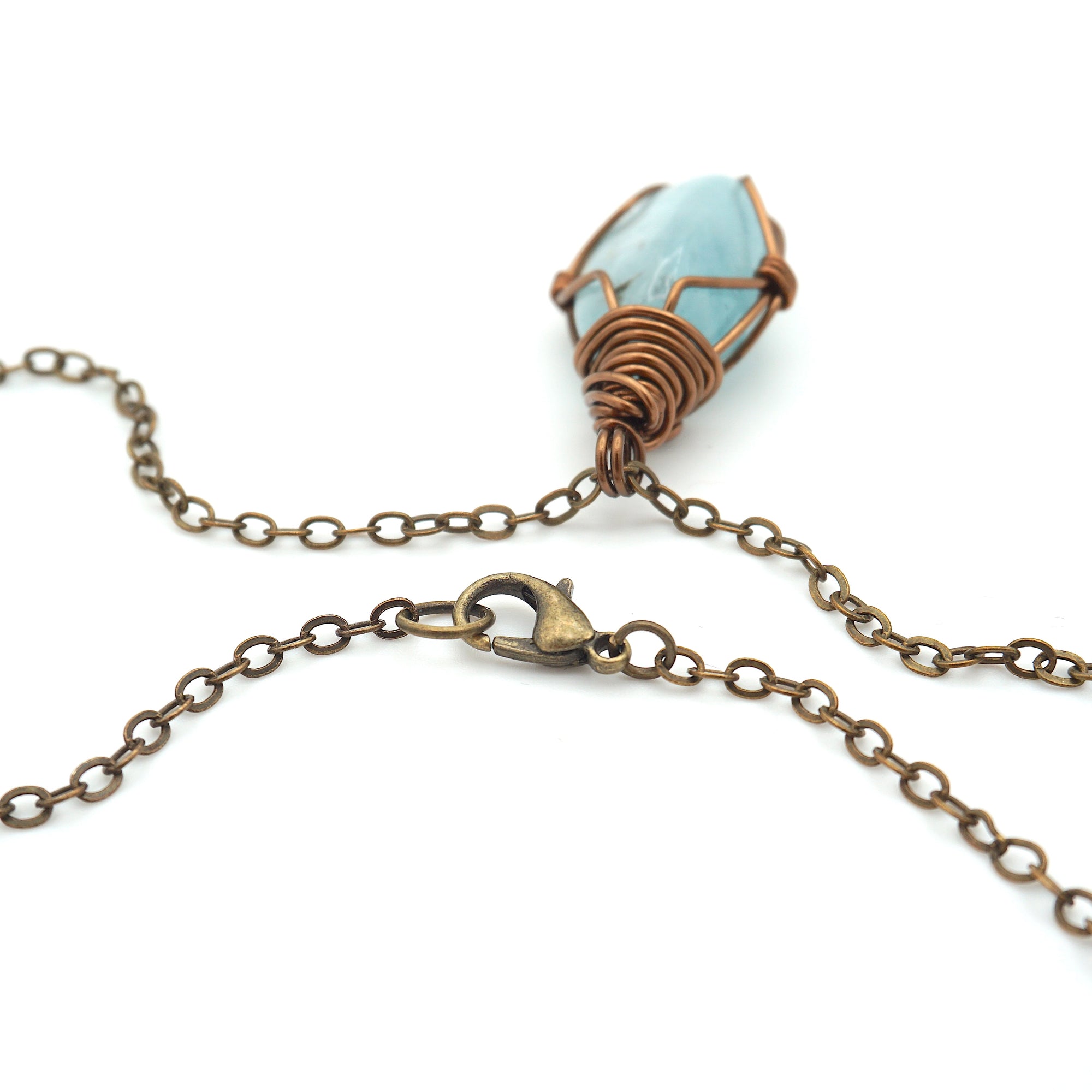 Detailed view of antique bronze chain with lobster clasp closure, Designs by Nature Gems