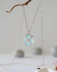 Aquamarine Sterling Silver Huggie Charm Necklace Designs by Nature Gems