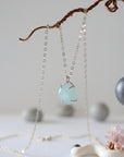 Aquamarine Sterling Silver Huggie Charm Necklace Designs by Nature Gems