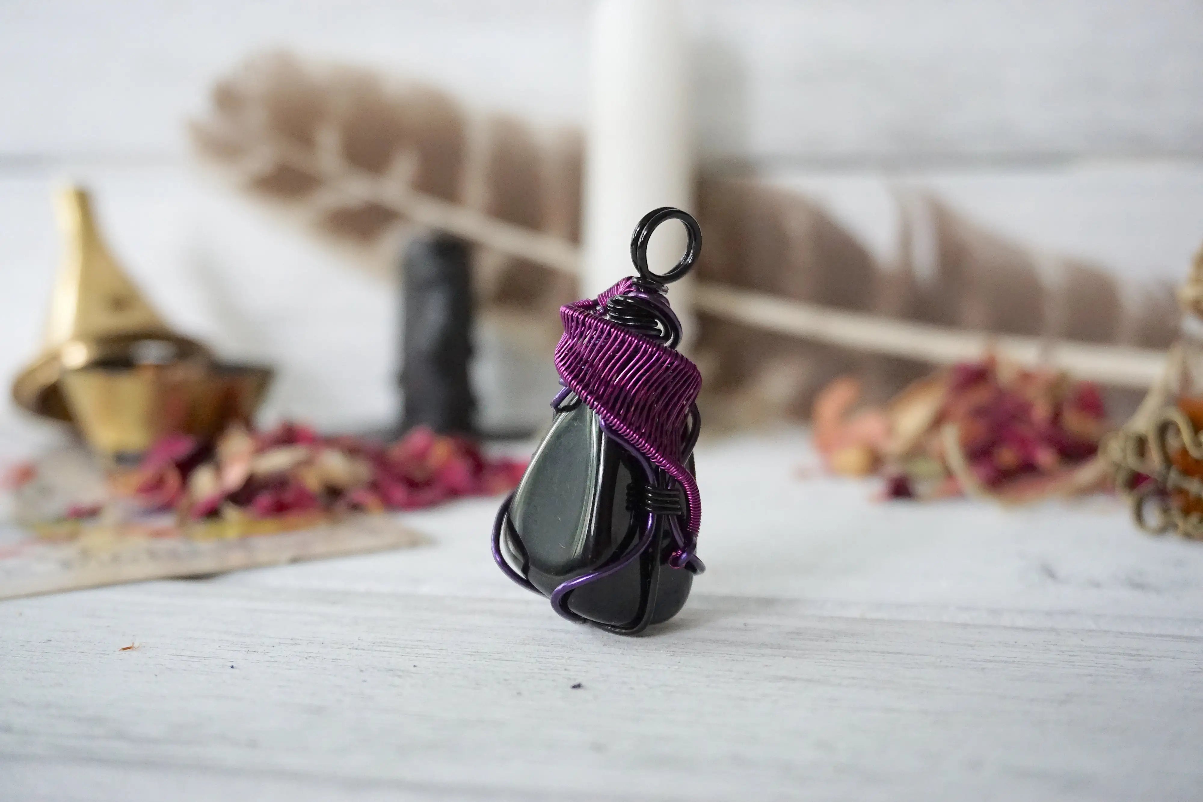 Obsidian Necklace – Black & Purple Setting | Aura Collection – Designs ...