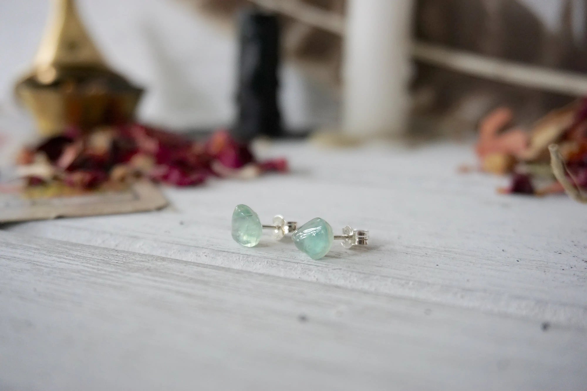 AURA STUD EARRINGS COLLECTION - Green Fluorite Crystal Earrings Designs by Nature Gems