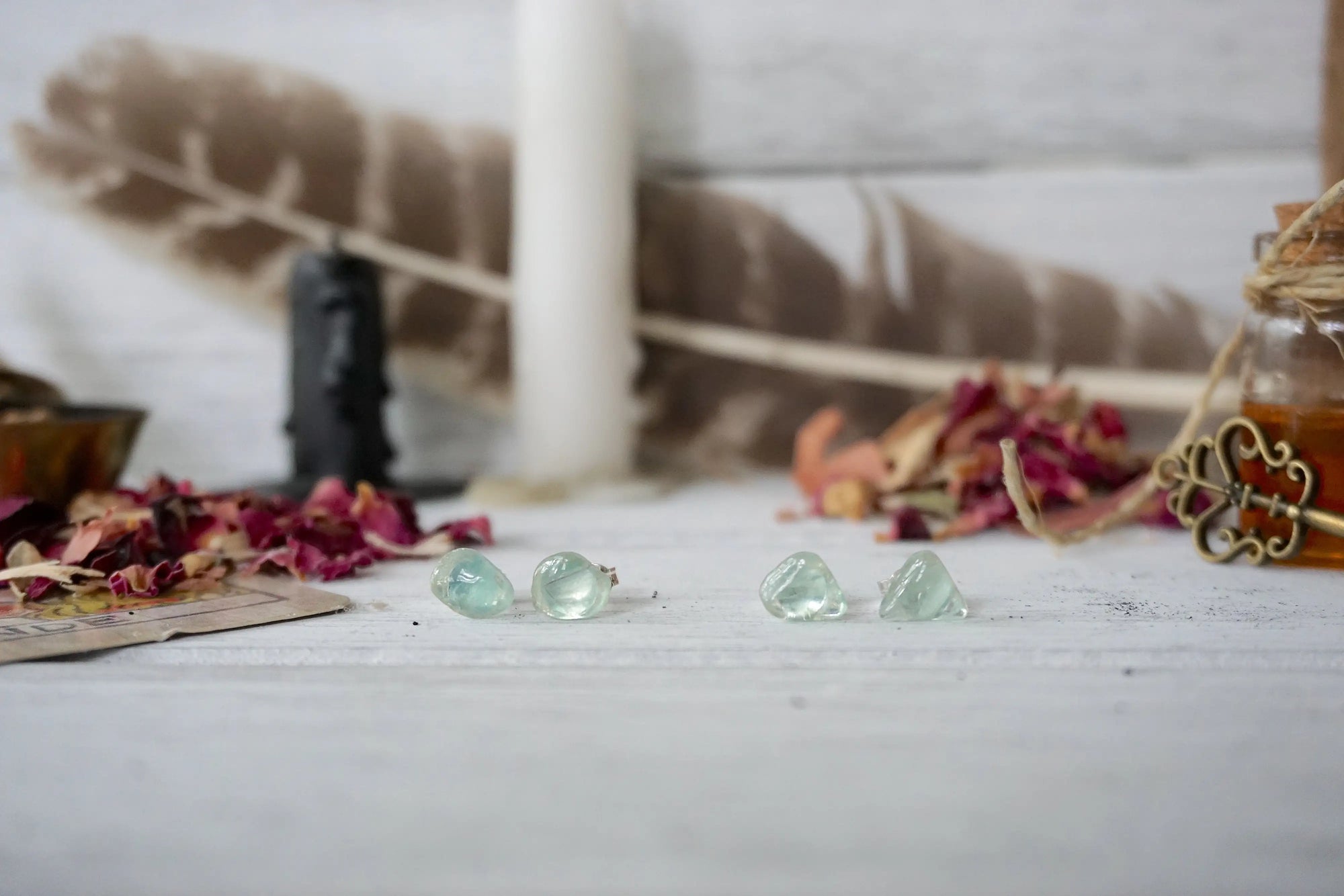 AURA STUD EARRINGS COLLECTION - Green Fluorite Crystal Earrings Designs by Nature Gems