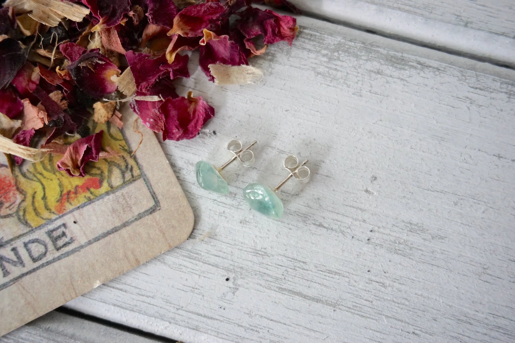 AURA STUD EARRINGS COLLECTION - Green Fluorite Crystal Earrings Designs by Nature Gems