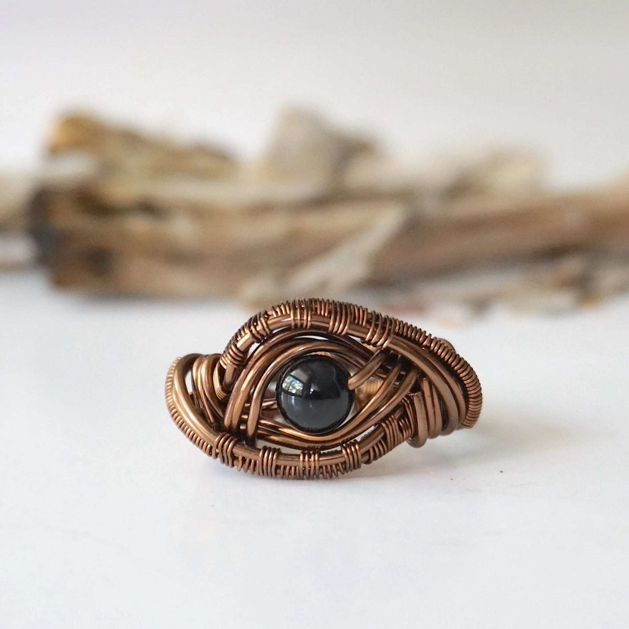 Black Tourmaline Ring-Antique Bronze Designs by Nature Gems