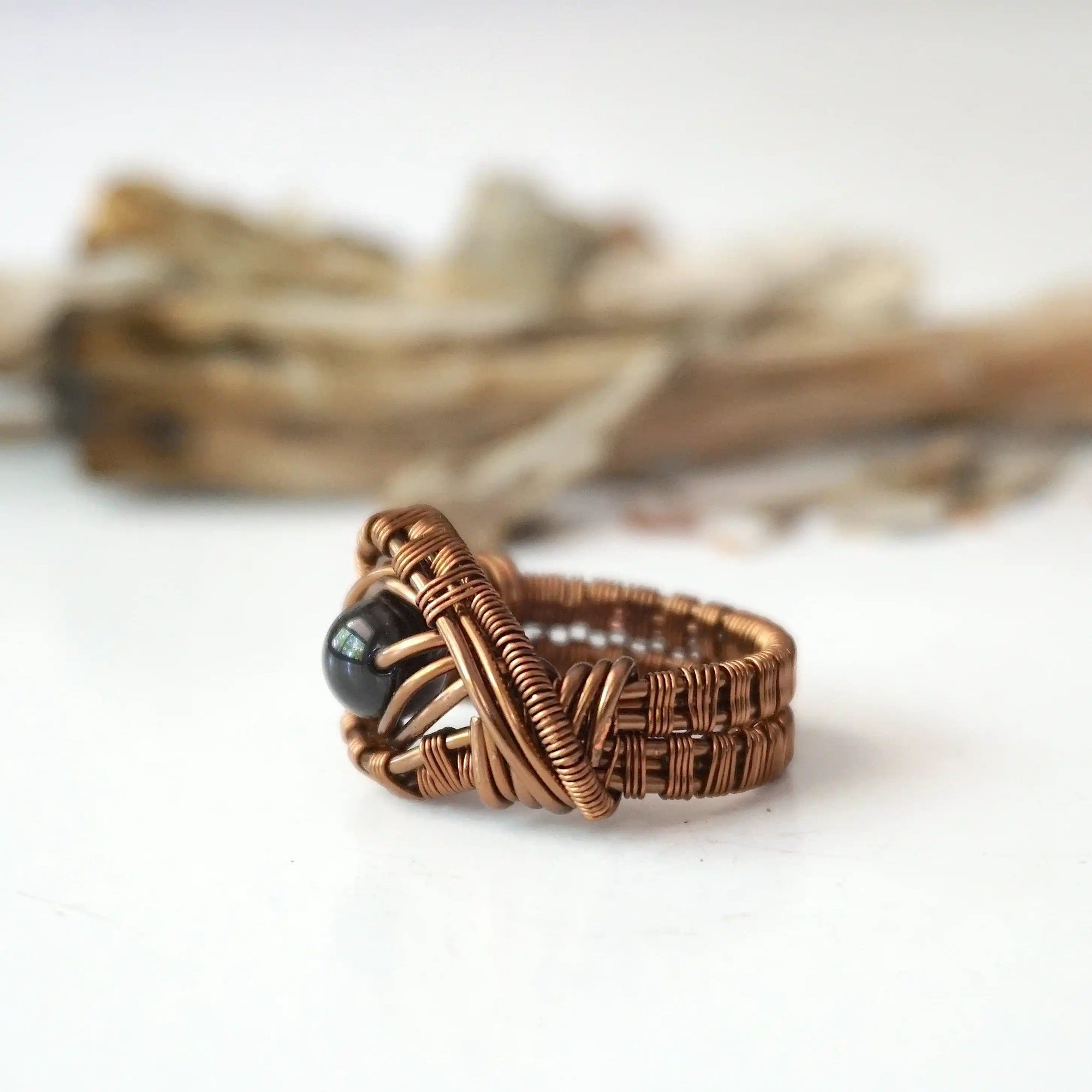 Black Tourmaline Ring-Antique Bronze Designs by Nature Gems