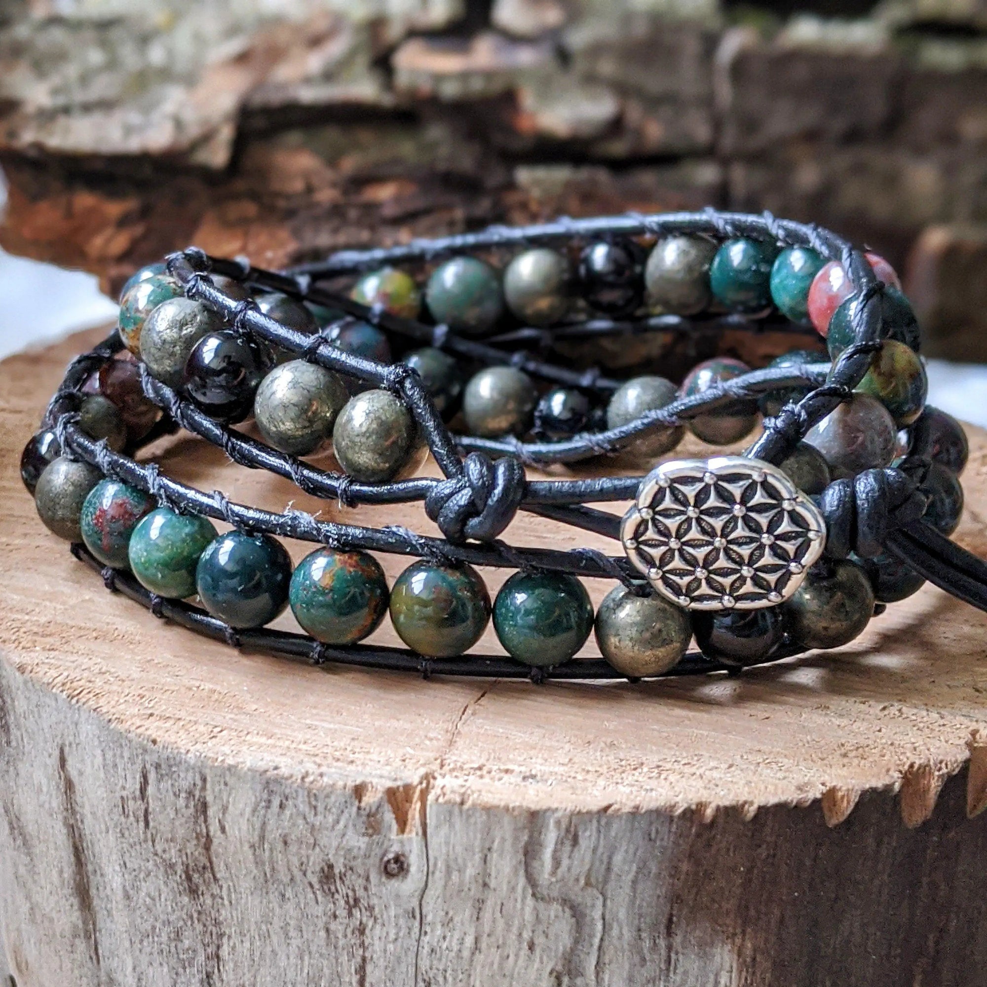 Bloodstone and Pyrite Wrap Bracelet DesignsbyNatureGems