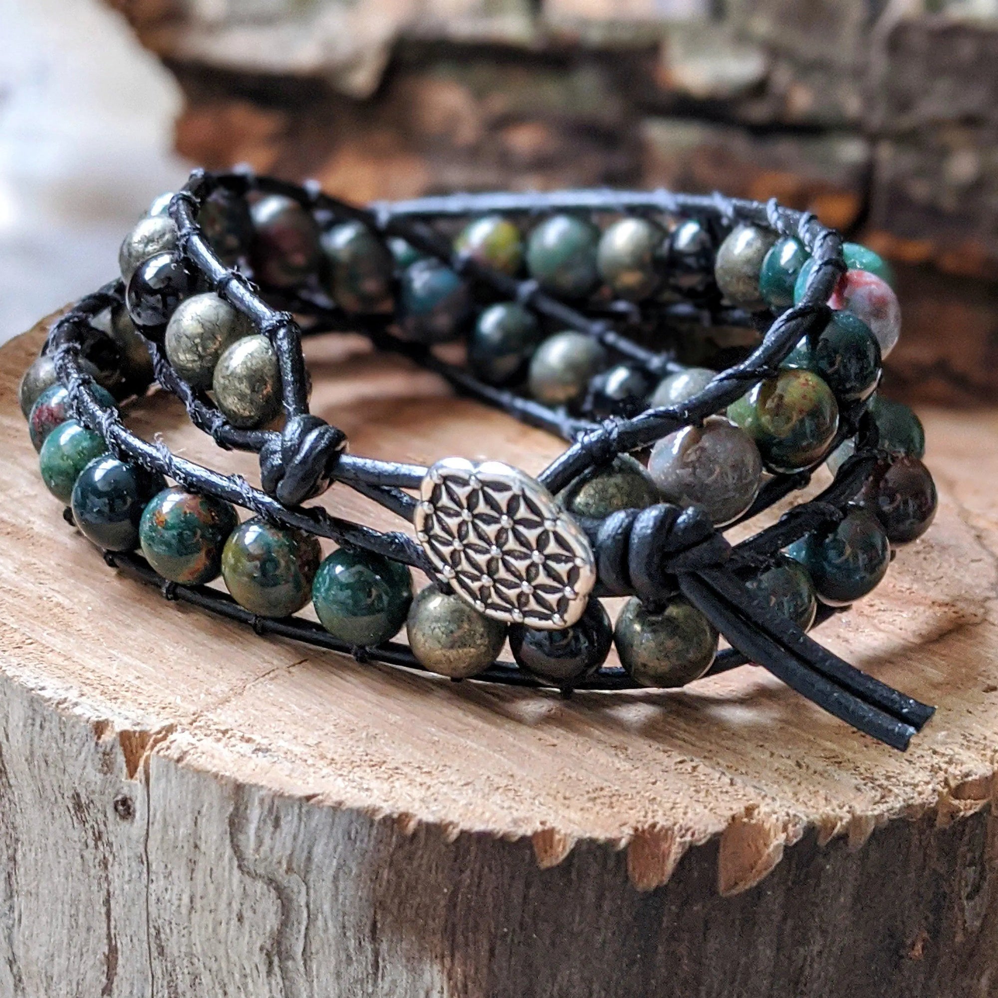 Bloodstone and Pyrite Wrap Bracelet DesignsbyNatureGems
