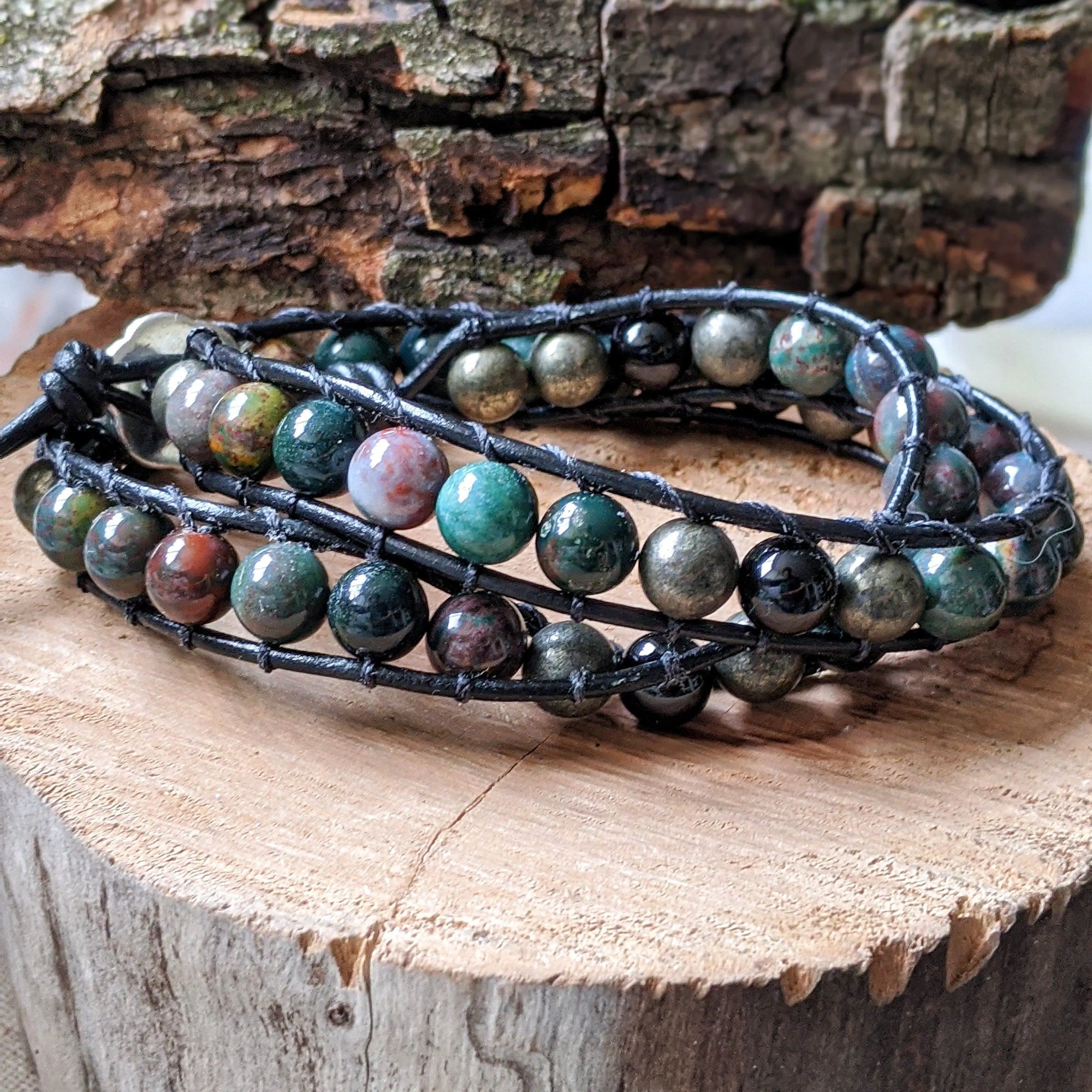 Bloodstone and Pyrite Wrap Bracelet DesignsbyNatureGems
