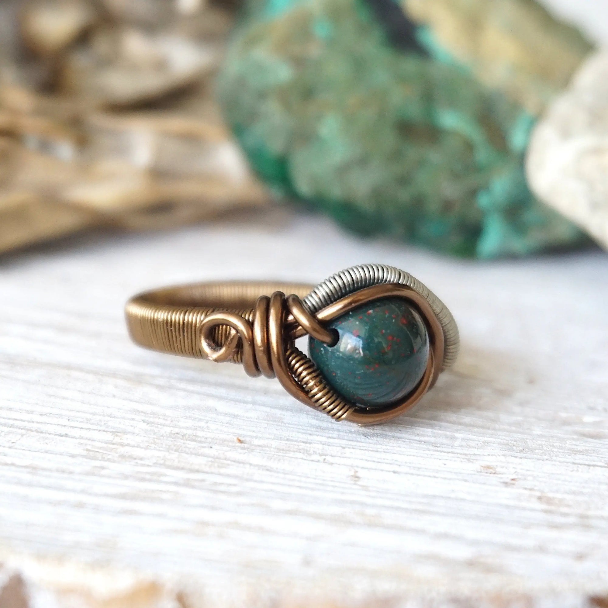 Bloodstone Healing Crystal Ring -March Birthstone DesignsbyNatureGems