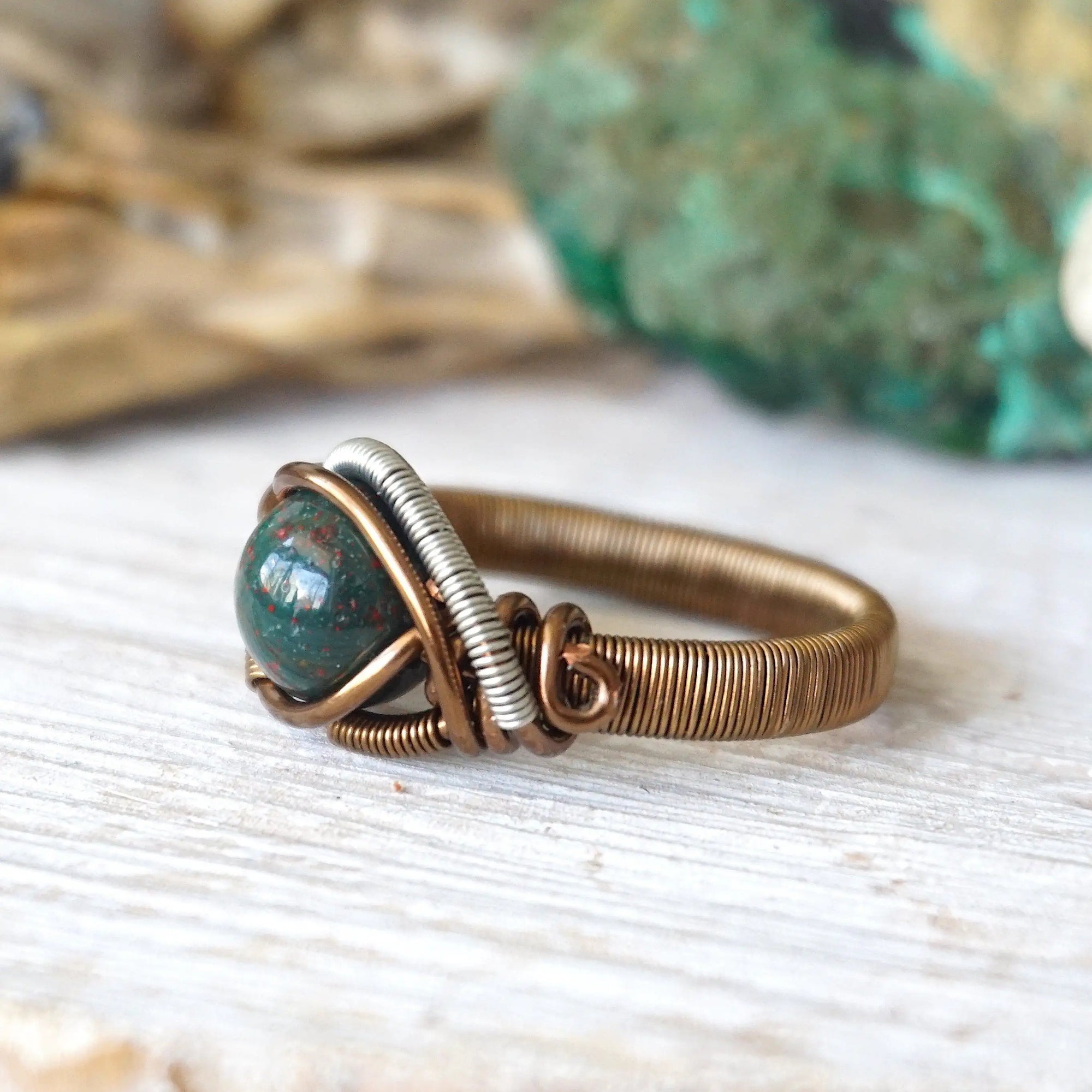 Bloodstone Healing Crystal Ring -March Birthstone DesignsbyNatureGems