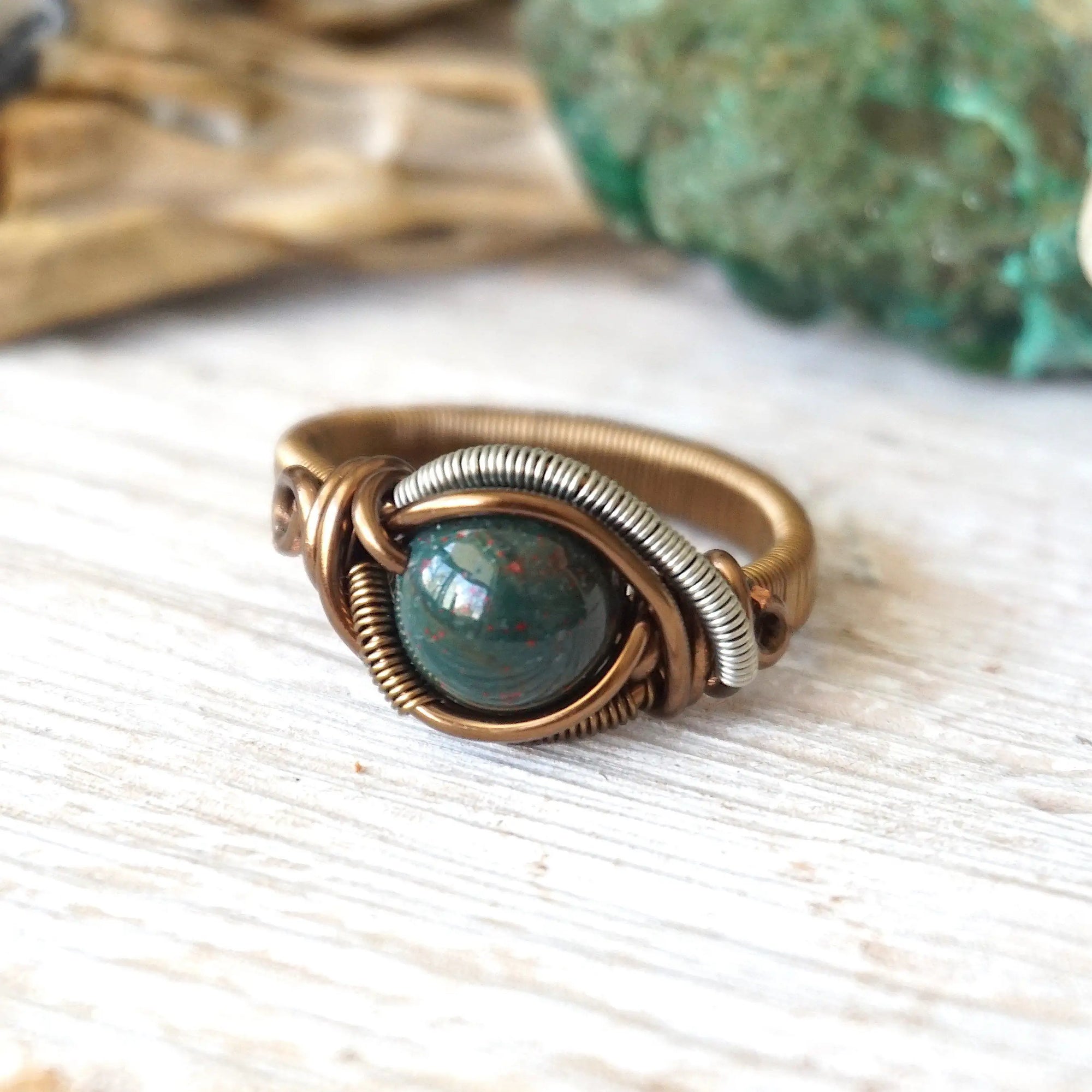 Bloodstone Healing Crystal Ring -March Birthstone DesignsbyNatureGems