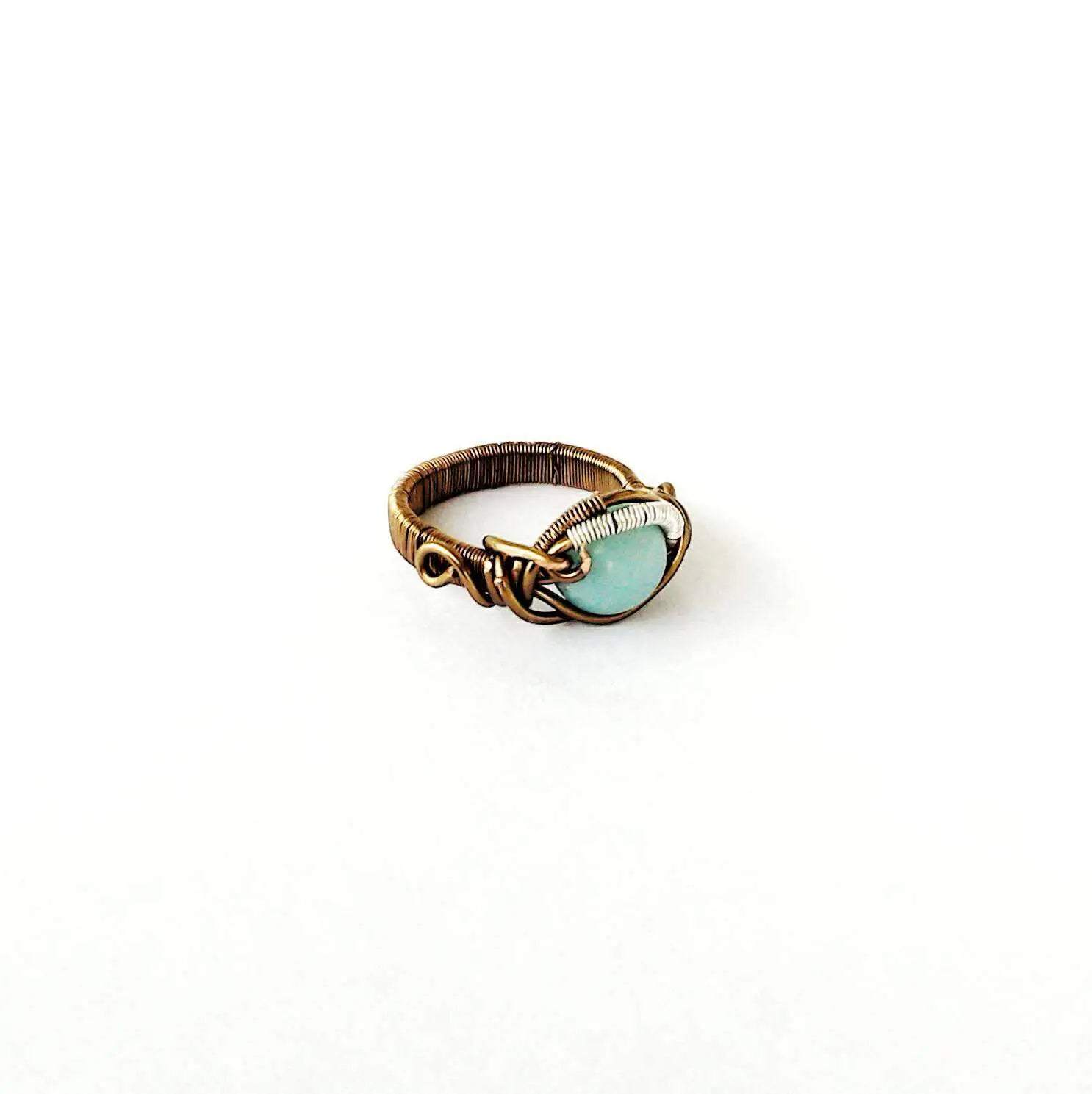 Blue Amazonite Healing Crystal Statement Ring in Antique Bronze DesignsbyNatureGems