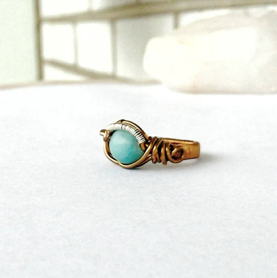 Blue Amazonite Healing Crystal Statement Ring in Antique Bronze DesignsbyNatureGems